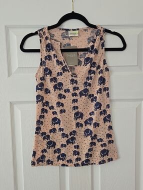 NWT Anthropologie Porridge Pink Elephant Print V-Neck Tank Top